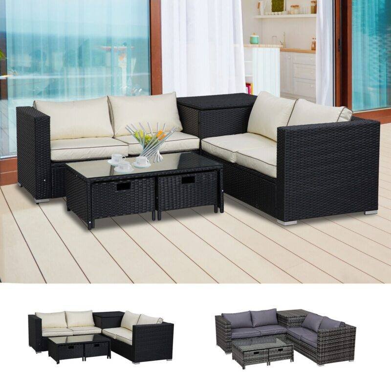 4pc Rattan Conversation Set (Black/Cream) - Image 2