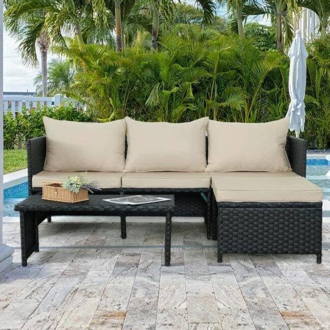 3 Piece All-Weather Conversation Set (Black/Cream)