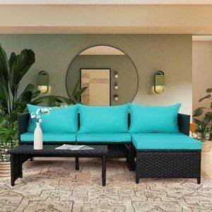 3 Piece All-Weather Conversation Set (Black/Turquoise)