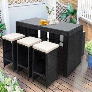 7 Piece Wicker Bar Set (Black/White)