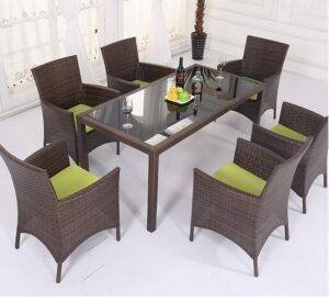 7-Piece Wicker Patio Dining Set (Dark Brown/Green)