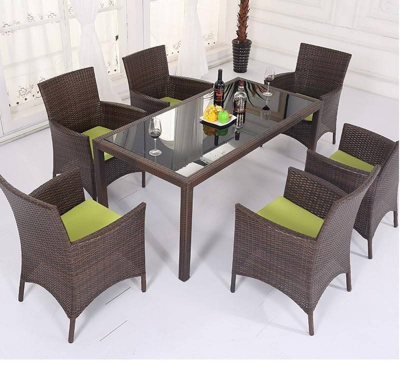 7-Piece Wicker Patio Dining Set (Dark Brown/Green)