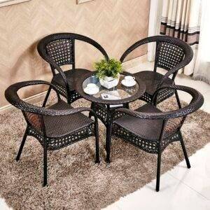 5 Piece Wicker Conversation Set (Dark Brown)