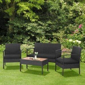 DEVOKO 4PCS Outdoor Patio Rattan Furniture Set (Black and Black)
