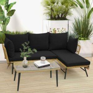 DEVOKO Patio Furniture Set L-Shaped Rope Woven Outdoor Sectional (Beige and Black)