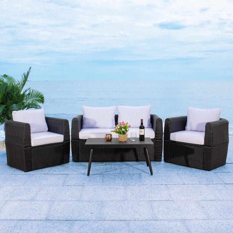 4pc HDPE Rattan Wicker Sofa Set (Black/White) - Image 3