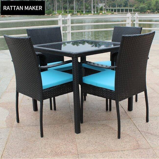 5PCS Rattan & Wicker Dining Set (Black/Turquoise)