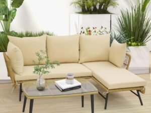 DEVOKO Patio Furniture Set L-Shaped Rope Woven Outdoor Sectional (Beige and Cream)