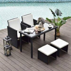 DEVOKO 5PCS Outdoor Rattan Wicker Furniture Set (Black and White)
