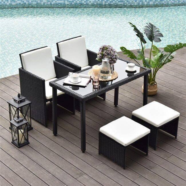 DEVOKO 5PCS Outdoor Rattan Wicker Furniture Set (Black and White)