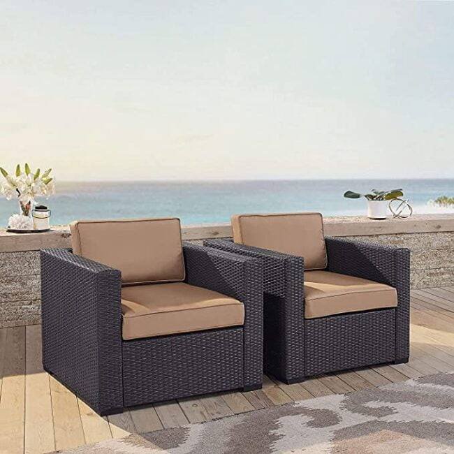 DEVOKO Outdoor Patio Sofa Set With Cushions (Dark Brown & Beige)