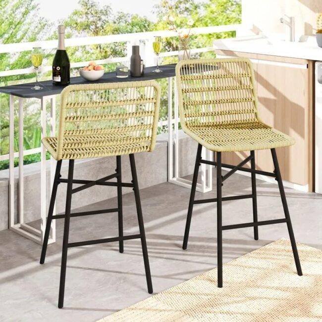 DEVOKO Set of 2 Rope Bar Stools Height Kitchen Chairs (Beige)