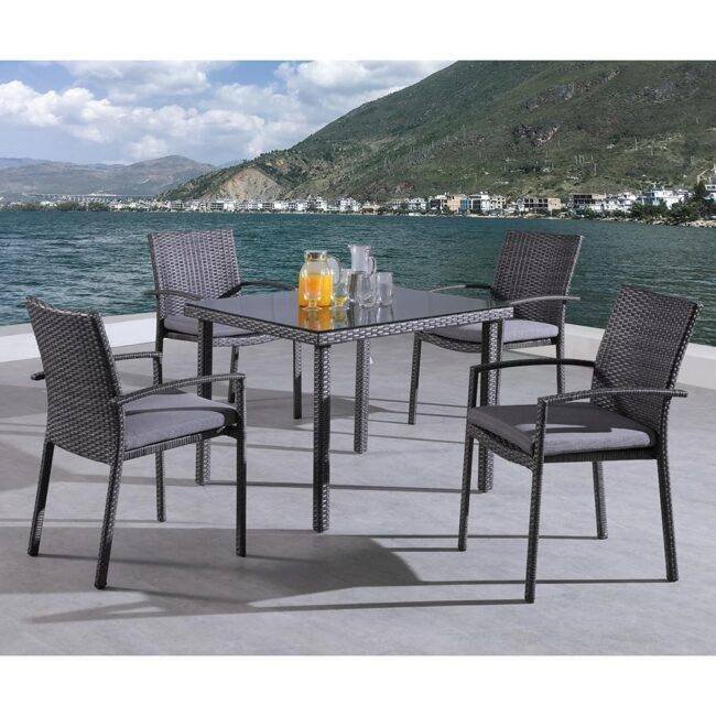 5 Piece Space Saving Patio Dining Set (Black/Gray)
