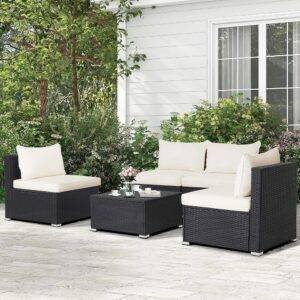 Rattan & Wicker Patio Sofa Set (Black/White)