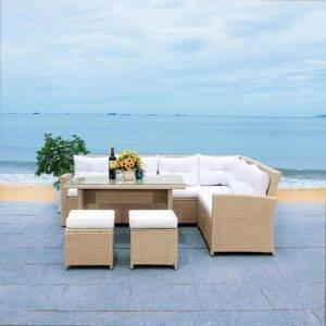 5-Piece Wicker Patio Conversation Set (Beige/White)