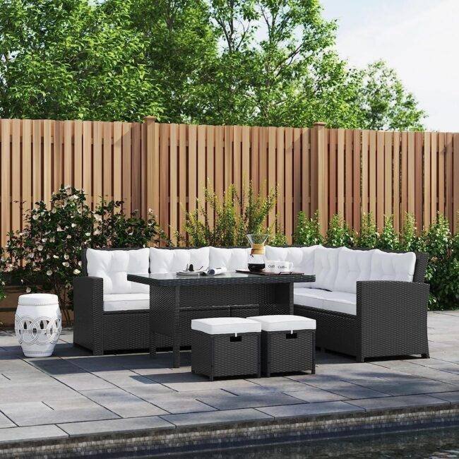 5-Piece Wicker Patio Conversation Set (Black/White)