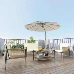 5PCS Rope Patio Furniture Set (Beige/White)