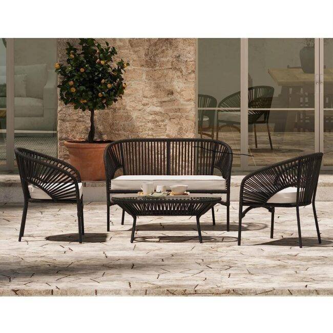 4PCS Rope Furniture Set (Black/White)