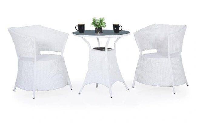 Small Outdoor Wicker Bistro Set (White)