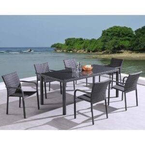 7-Piece Iron Outdoor Dining Set (Black)
