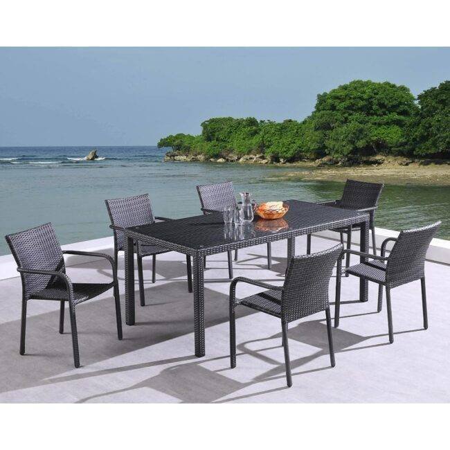 7-Piece Iron Outdoor Dining Set (Black)
