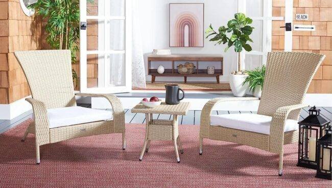 Wicker Lounge Chair (Beige/White)