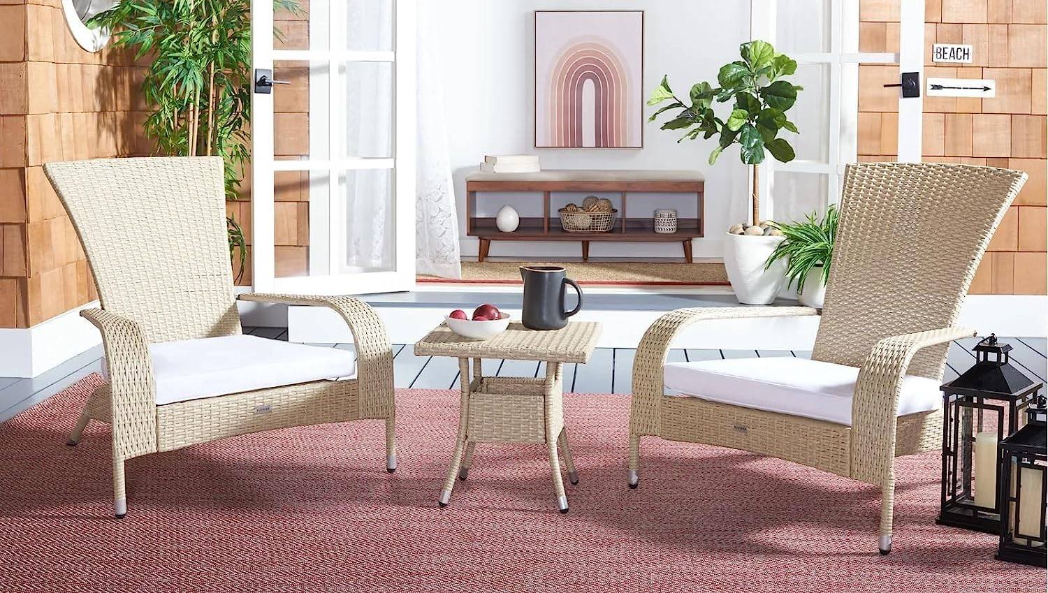 Wicker Lounge Chair (Beige/White)