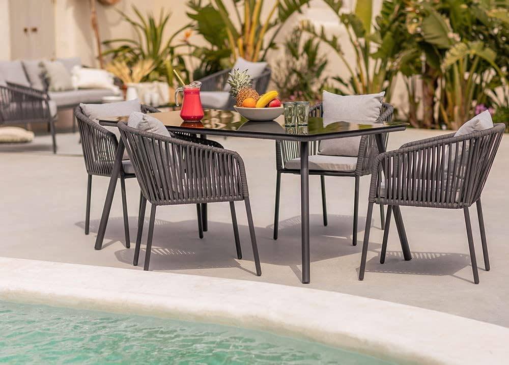 Rope Outdoor Dining Set (Dark Gray/Grey) Table Top: Without glass