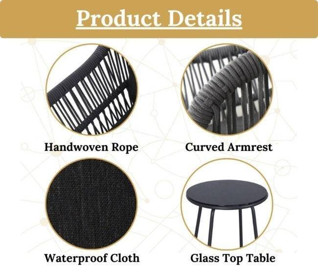 3-Piece Outdoor Conversation Set – Dark Grey - Image 4