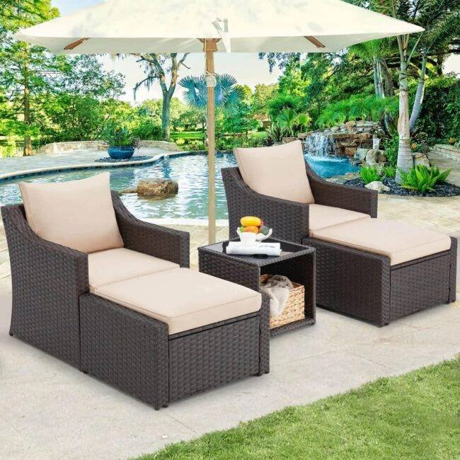 DEVOKO 5-Piece Patio Furniture Set with Cushions & Table (Dark Brown/Cream) - Image 5