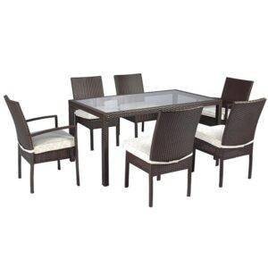 DEVOKO Patio Dining Set (Dark Brown/Cream)Table Without Glass Top