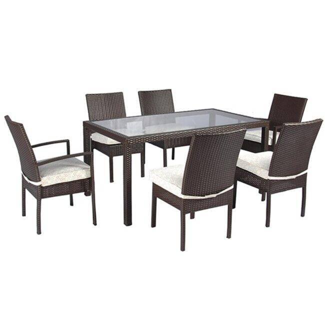 DEVOKO Patio Dining Set (Dark Brown/Cream)Table Without Glass Top