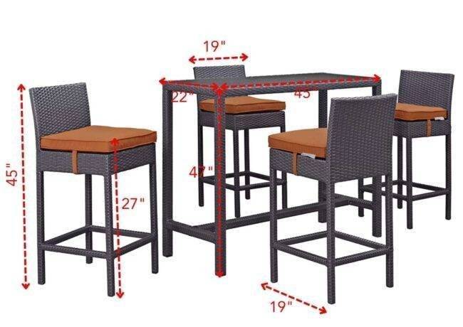 DEVOKO 5 Piece Patio Wicker Dining Bar Set Outdoor Rattan Furniture(Dark Brown & Orange) - Image 2