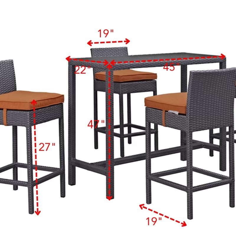 DEVOKO 5 Piece Patio Wicker Dining Bar Set Outdoor Rattan Furniture(Dark Brown & Orange) - Image 2