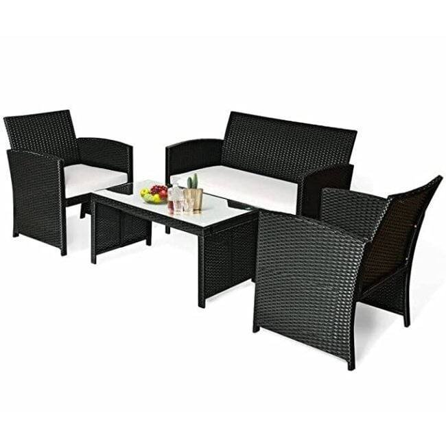 Devoko 4-Piece Outdoor Rattan Sofa Set with Center Table (Black & White) - Image 3