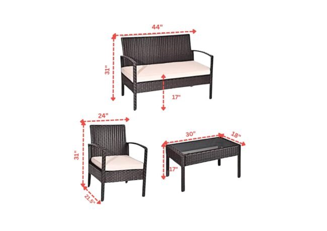 Outdoor Rattan Wicker Patio Furniture Set - Dark Brown/Cream - Image 2
