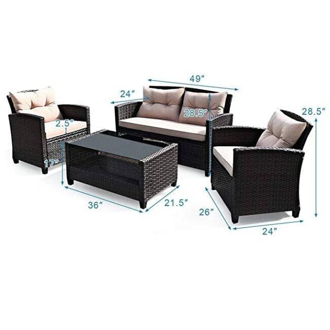DEVOKO Outdoor Wicker Patio Sectional Sofa Set (Dark Brown & Cream) - Image 4