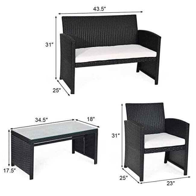 Devoko 4-Piece Outdoor Rattan Sofa Set with Center Table (Black & White) - Image 4