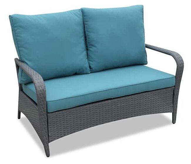 Devoko 4-Piece Outdoor Wicker Sofa Set with Center Table (Grey & Sky-blue) - Image 6