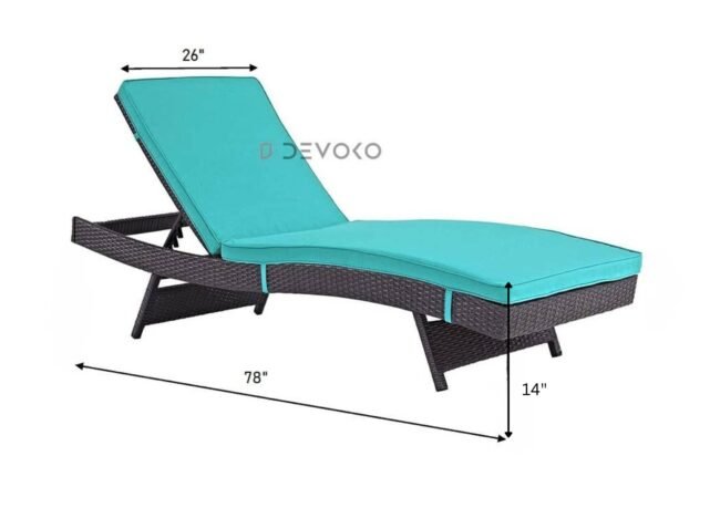 1PC Rattan Wicker Chaise Lounge for Outdoor Pool Terrace(Dark Brown & Sky Blue) - Image 2