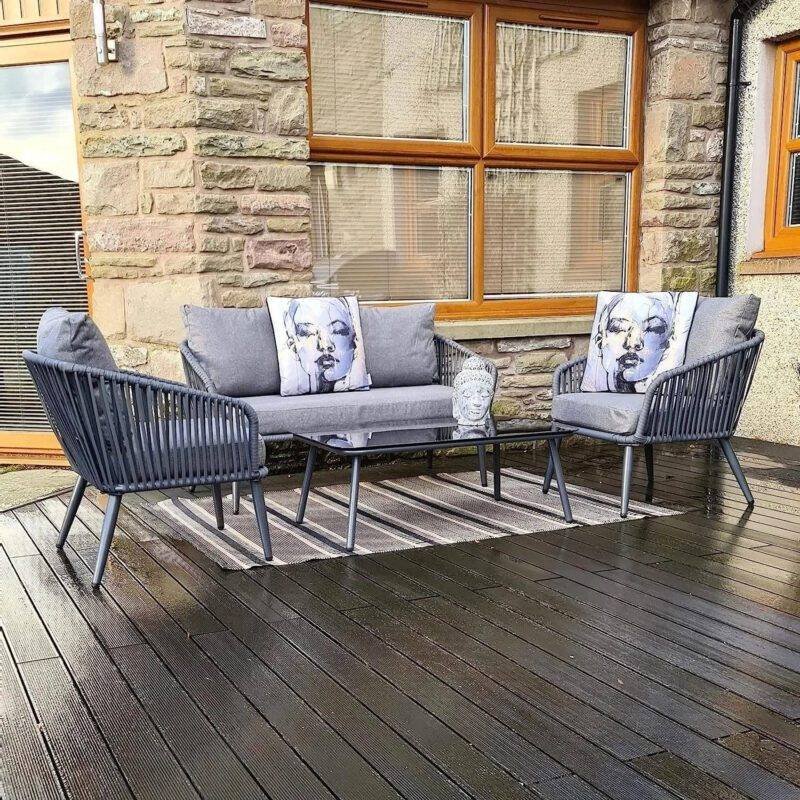 DEVOKO 4 Seater Sofa Rope Furniture Set (Grey)