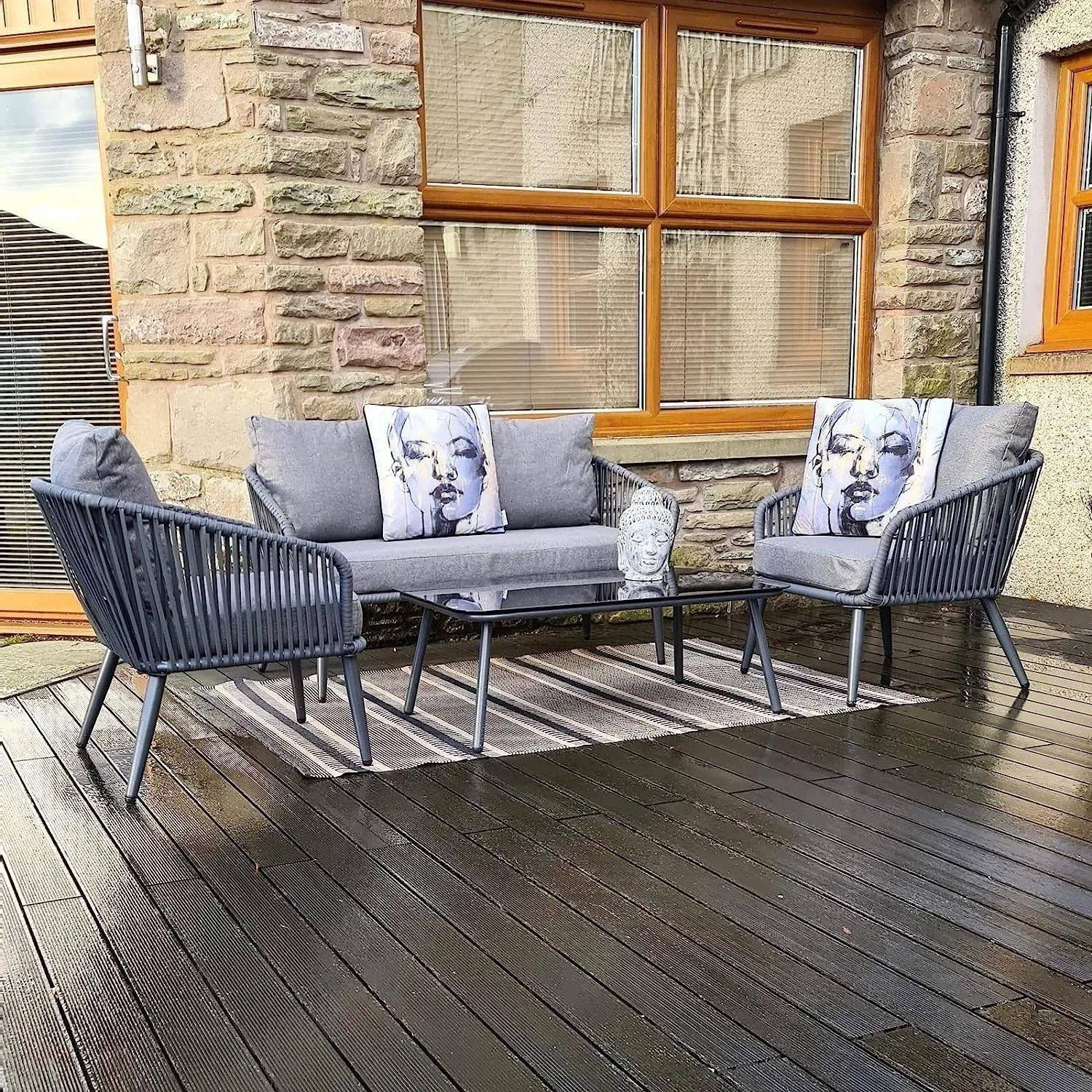 DEVOKO 4 Seater Sofa Rope Furniture Set (Grey)