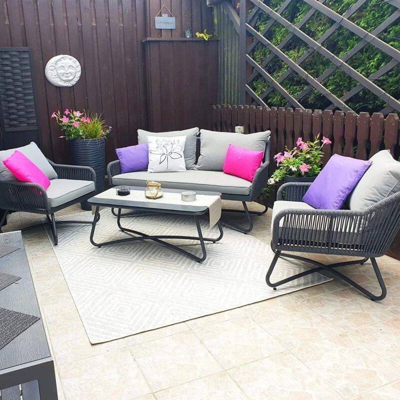 DEVOKO 4-Seater Outdoor Sofa Set with Cushions & Table (Grey)
