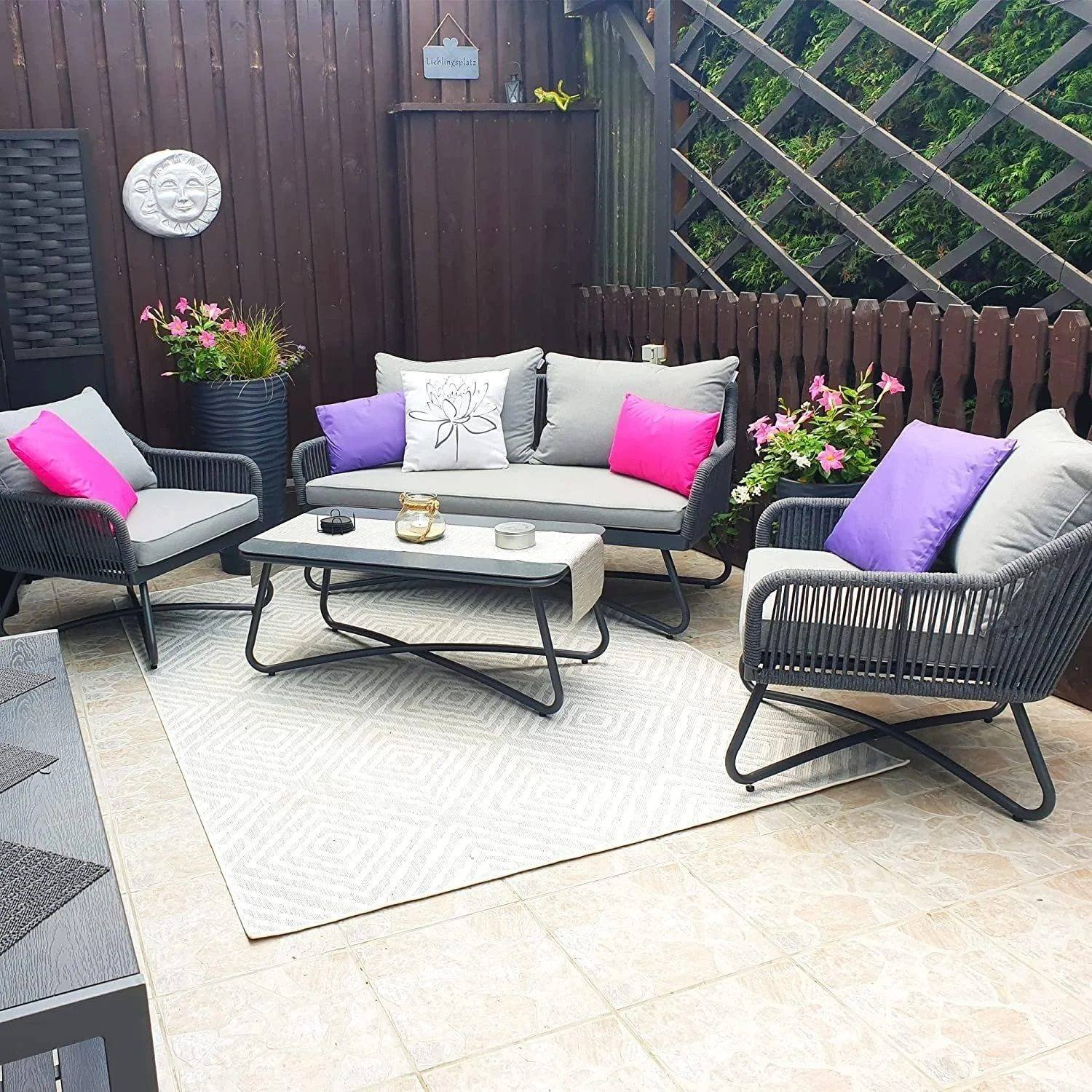 DEVOKO 4-Seater Outdoor Sofa Set with Cushions & Table (Grey)