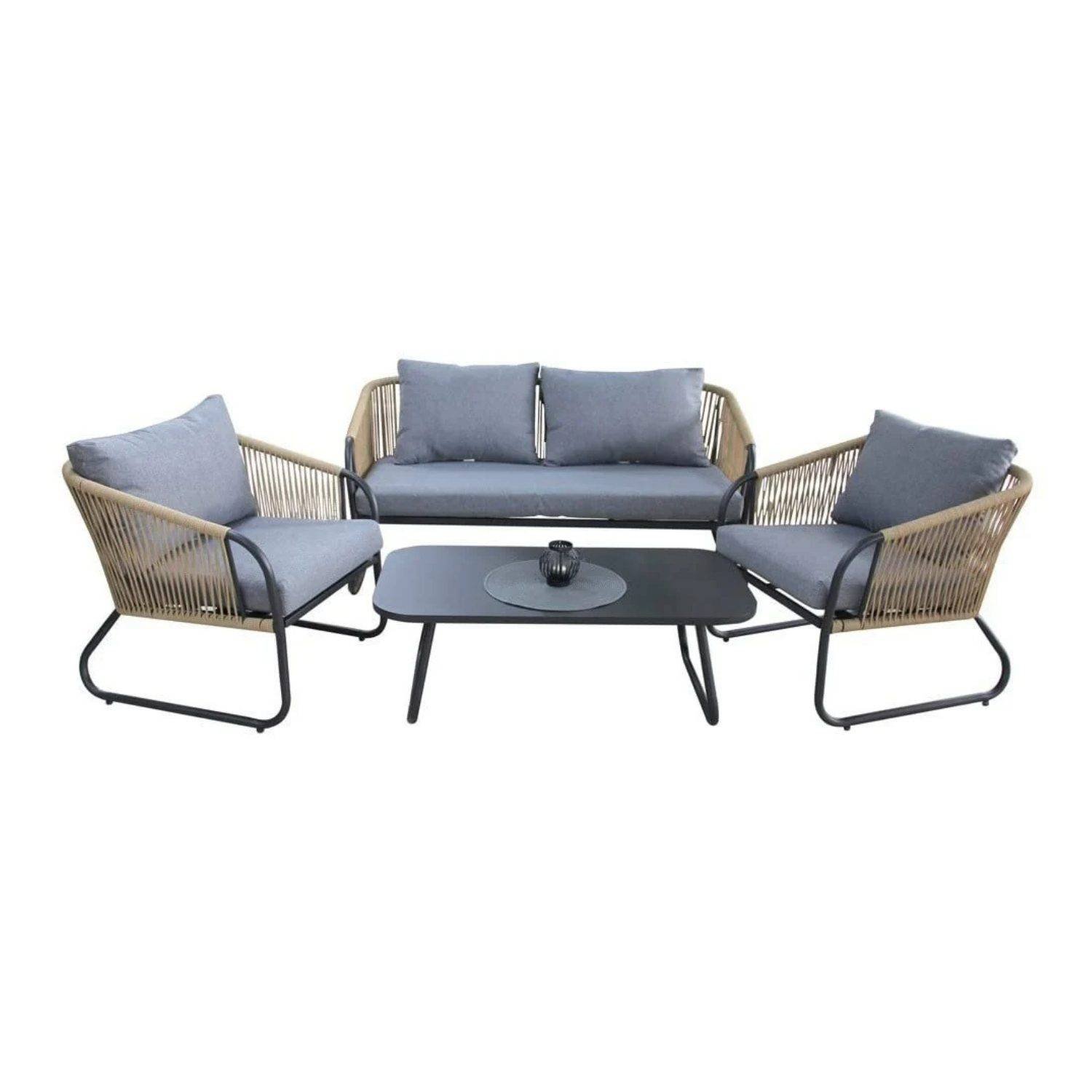 DEVOKO Bistro Set 4-Piece (Beige/Grey)