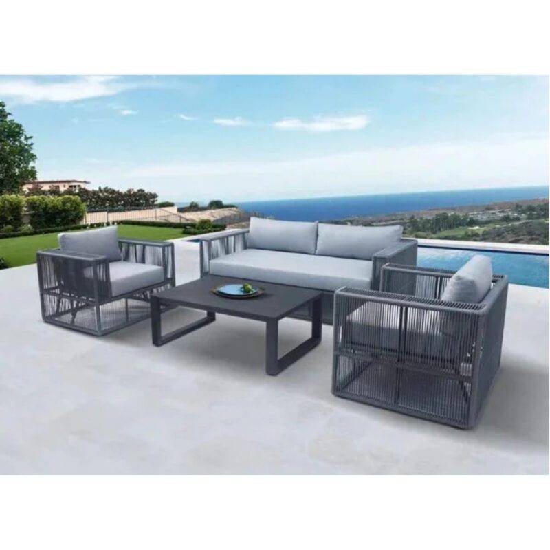 DEVOKO Unique Design Rope Bistro Set 4-Piece (Grey)