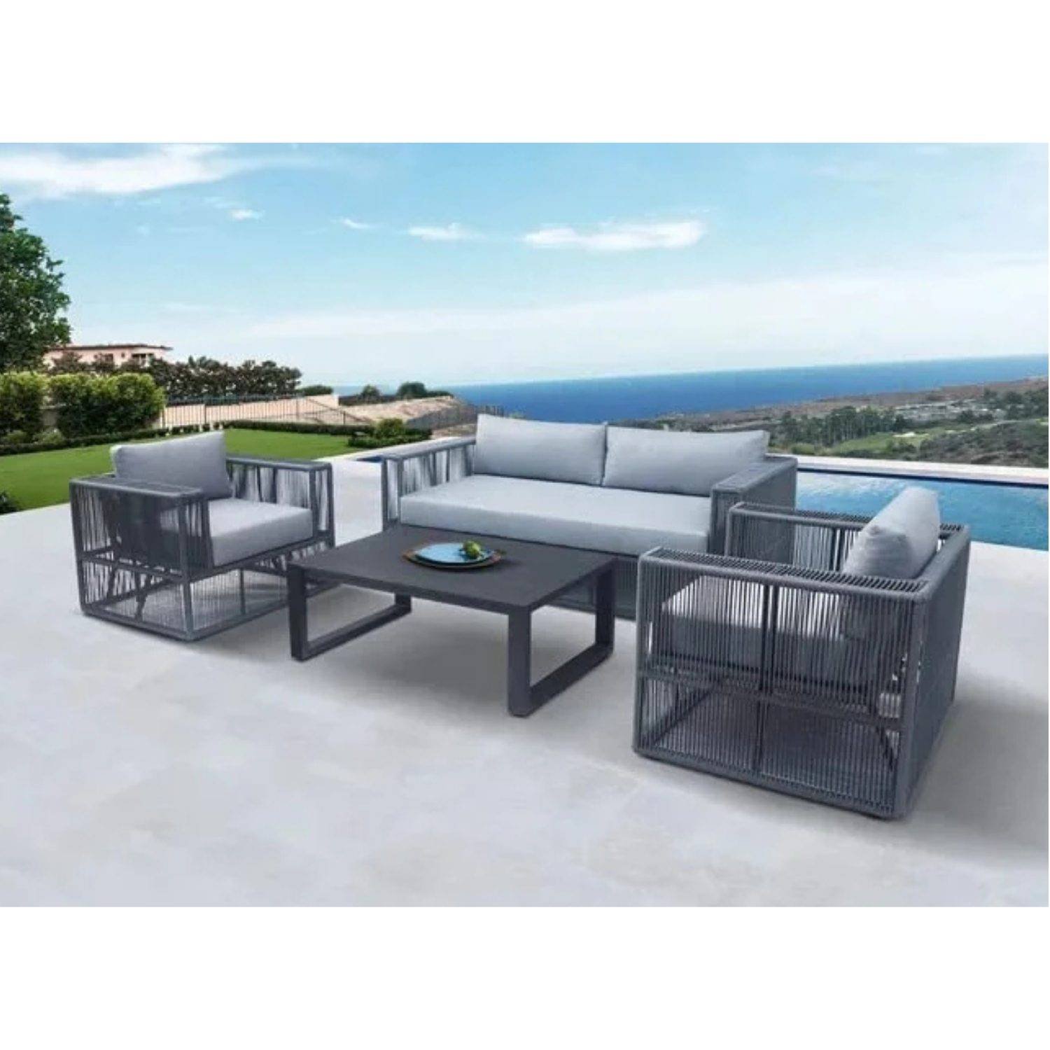 DEVOKO Unique Design Rope Bistro Set 4-Piece (Grey)