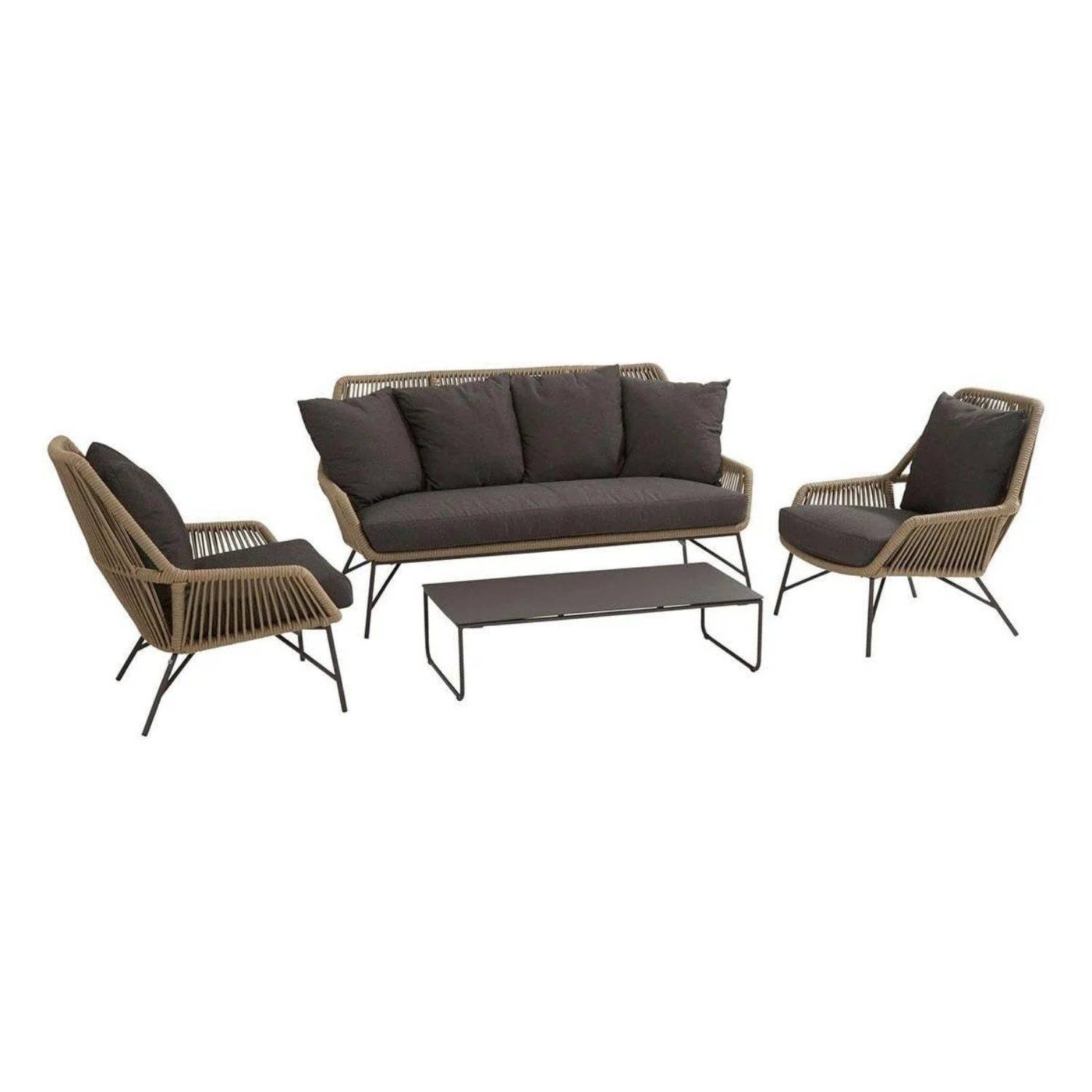 4-Piece Rope Conversation Set (Beige and Black)