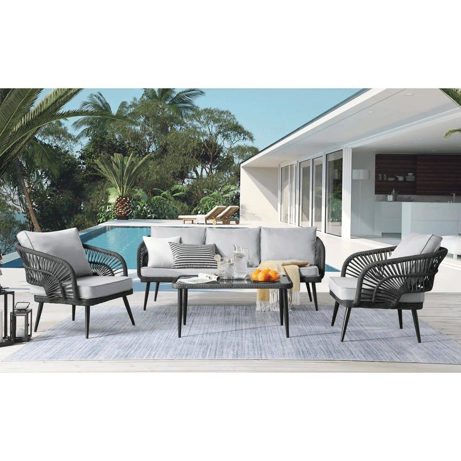 DEVOKO Rope Conversation Loveseat Set (Black /Light Grey)