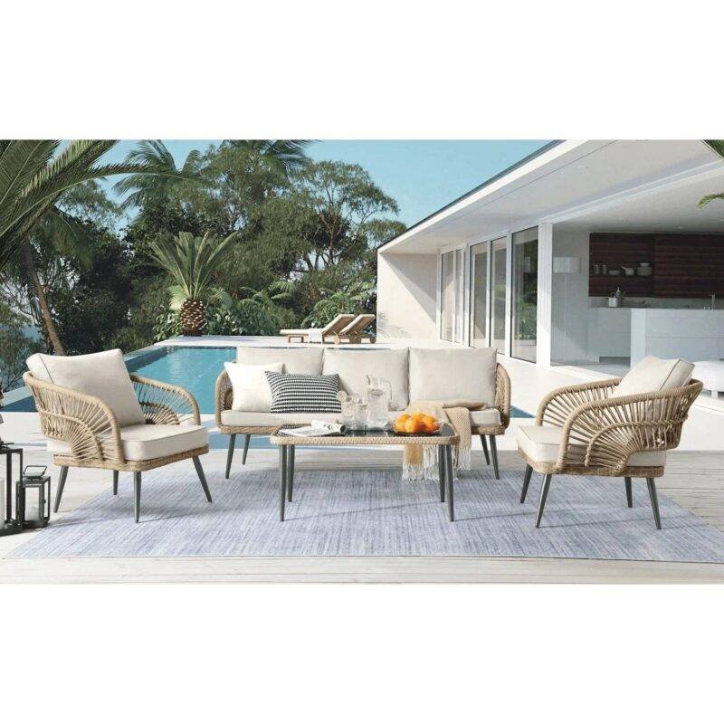 DEVOKO Rope Conversation Loveseat Set (Beige/Cream)